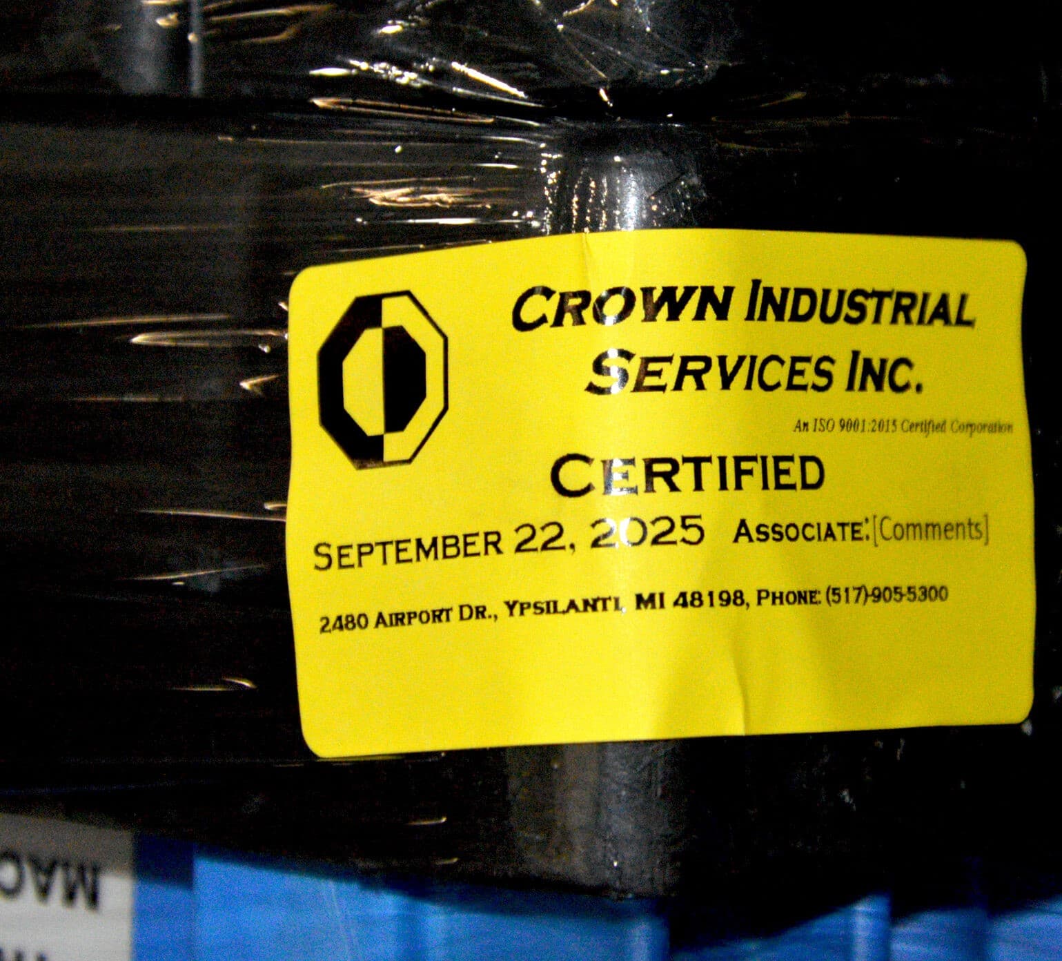 Packaging with Crown Industrial Services label