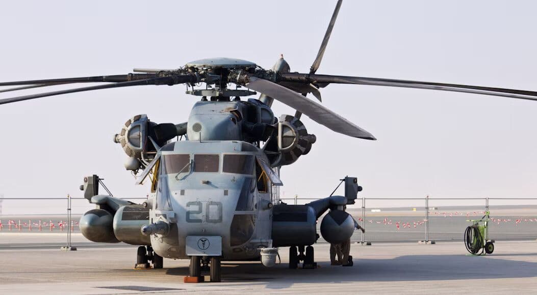 Military helicopter on an airfield