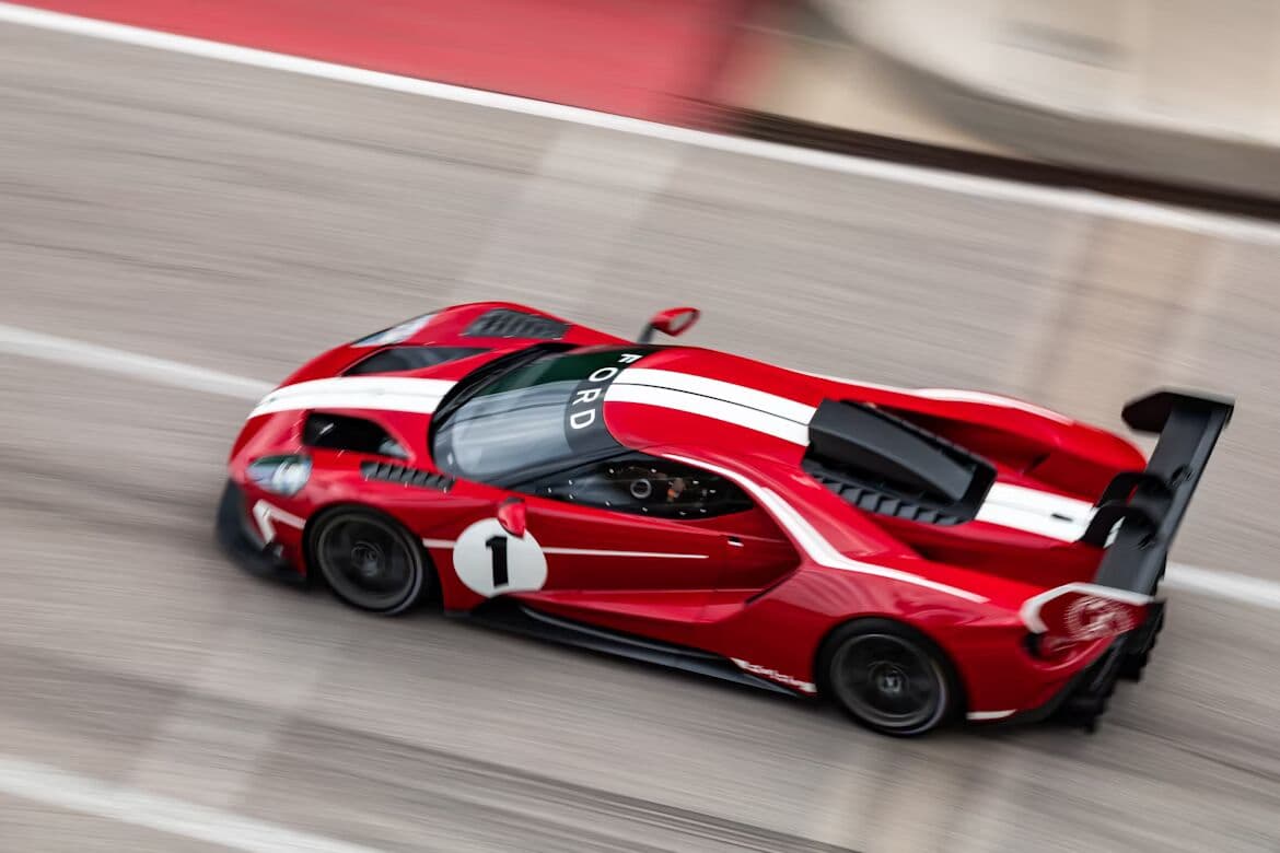Red race car on a track