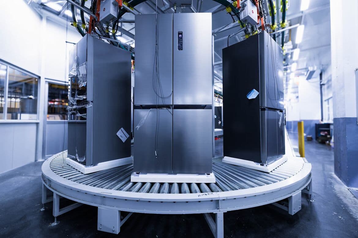 Refrigerators in a manufacturing facility