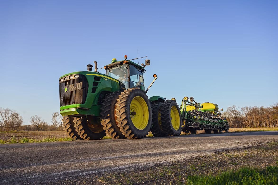 Agricultural tractor working in a field
